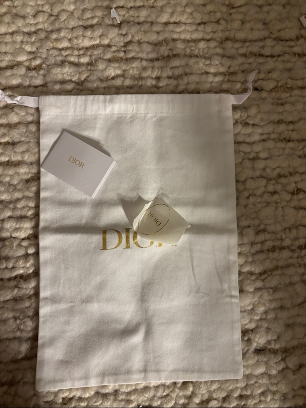 Dior White and Gold Logo Dust Bag with Small Box